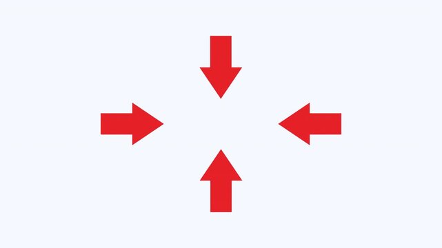 Four red arrows pointing toward center point, ideal for business presentations, teamwork concepts, goal setting visuals, and strategic planning designs.