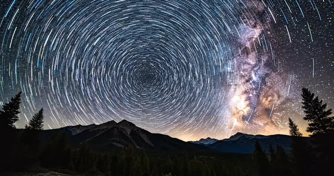 Night Sky Timelapse with Stars Rotating Across the Horizon
