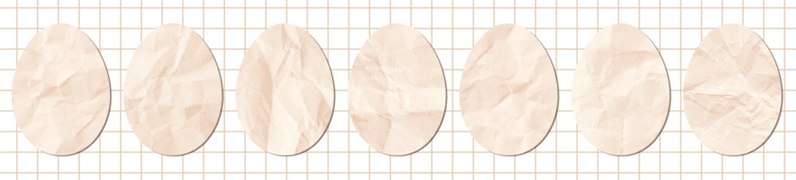 Scrapbook vector paper egg shapes with halftone texture for package design for organic farm eggs and cooking backgrounds