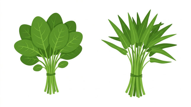 Fresh Spinach and Water Spinach Bundles Vector Illustration