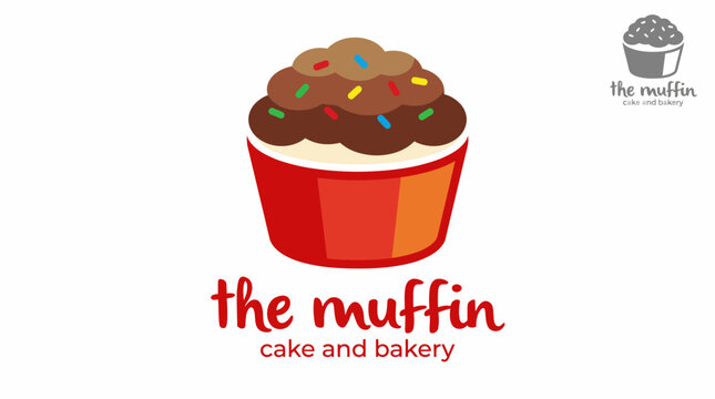 This image features a colorful muffin logo, emphasizing the theme of a bakery with vibrant colors and inviting details to attract customers and convey freshness.