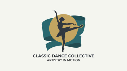 The 'Classic Dance Collective' logo features a graceful ballerina in motion, embodying artistry, elegance, and the beauty of dance through a striking, modern visual style. © Xiaoling