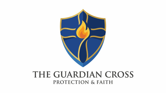 This image features a decorative shield with a flame symbol, representing themes of protection and faith, ideal for religious or security contexts in design.