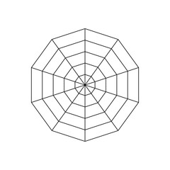 Obraz premium Geometric spiderweb illustration featuring radiating spokes and concentric circles within a twelve-sided polygon frame. Ideal for abstract design, Halloween themes, and mathematical visuals.