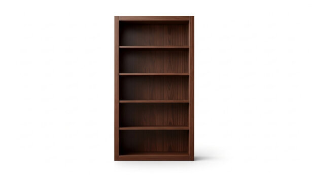 Tall dark wood bookshelf with five shelves front view realistic furniture vector isolated on white