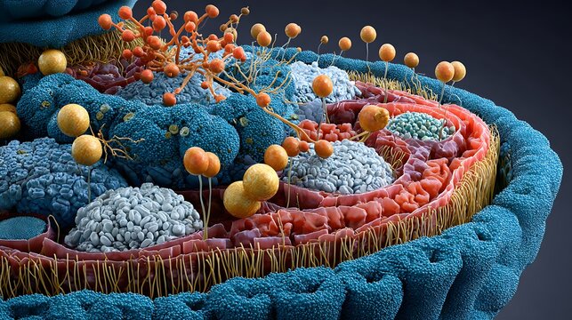3D cell membrane model with receptors and transport proteins