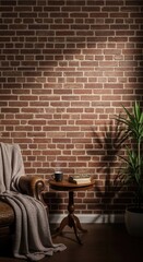Cozy Reading Nook With Brick Wall And Plush Blanket A Peaceful Retreat