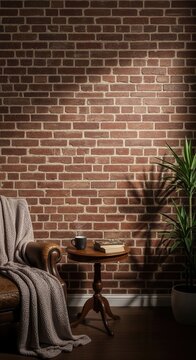 Cozy Reading Nook With Brick Wall And Plush Blanket A Peaceful Retreat