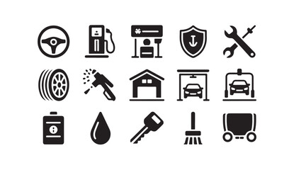 Fototapeta premium Automotive service vector icons set isolated on white background flat style
