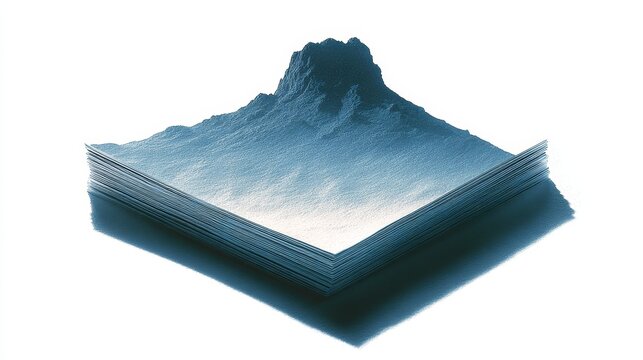 Blue-toned minimalist stack of ordinary office paper viewed from angle for corporate branding, office stationery mockups, modern design