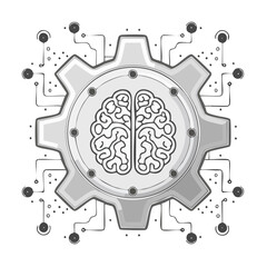 Fototapeta premium Mechanical Brain Gear Circuitry Concept Art for Artificial Intelligence and Innovation
