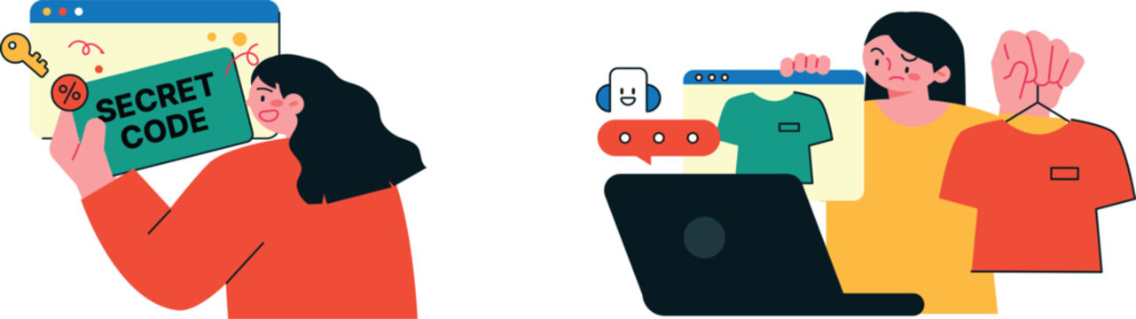 Illustrating secret discounts and online shopping communication issues with friends