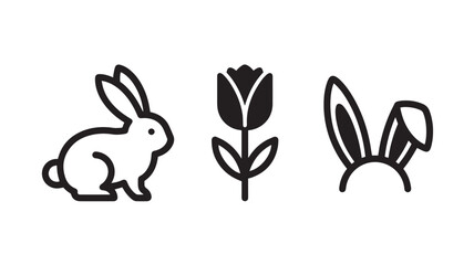 Obraz premium Easter Bunny Icons With Eggs and Tulip on White Background For Holiday Concepts