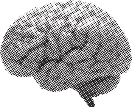 Human brain halftone pop art retro black white vector illustration