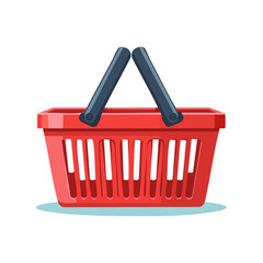 Fototapeta premium Red Plastic Shopping Basket with Handles Isolated on White