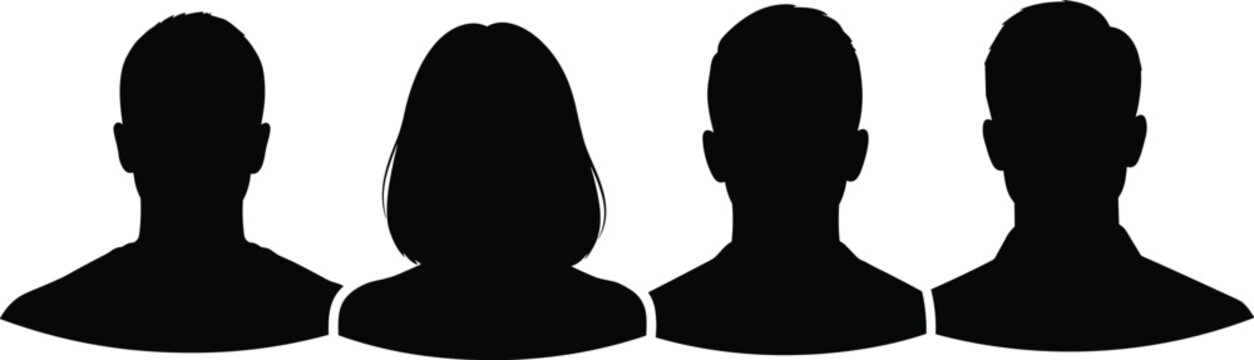 People Avatar Silhouette Set, Male and Female Head Profile Icons, Anonymous User Character Collection, Professional Human Face Illustration Isolated, Vector