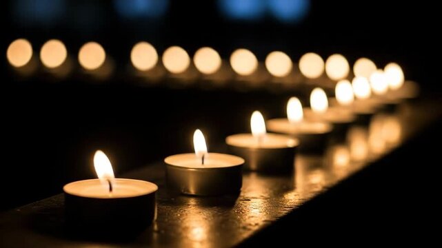 A serene showcasing a row of lit candles in a peaceful atmosphere