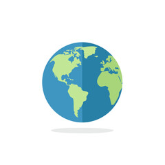 Obraz premium Flat design illustration of planet earth with continents highlighted in green against a blue background