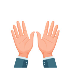 Obraz premium Two open outstretched hands raised upwards with palms facing forward in a gesture of welcome or surrender