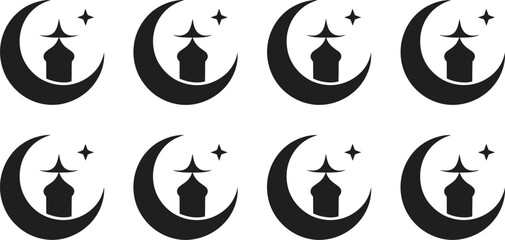 Islamic crescent moon mosque dome star vector icons ramadan eid celebration design minimal outline illustration © Rashed