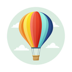 Fototapeta premium Colorful hot air balloon with basket floating in cloudy sky adventure travel
