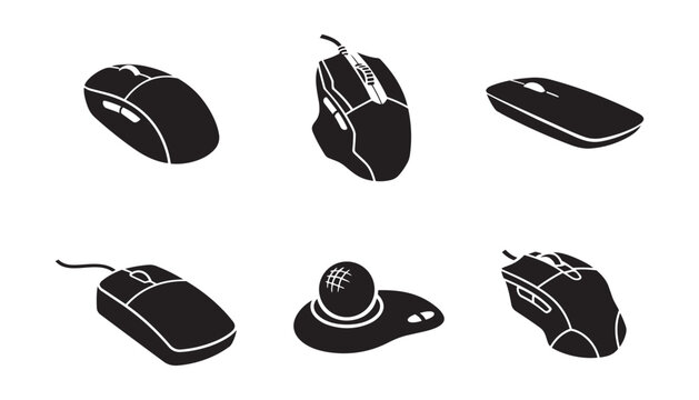 Computer mouse illustration set, different types of computer mice vector graphics on transparent background.