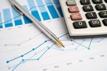 Obraz premium Pencil and calculator on chart or graph paper. Financial, account, statistics and business data.