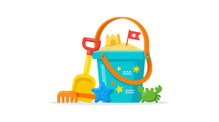Obraz premium Beach Toys Bucket Shovel Rake Crab Sandcastle Fun.
