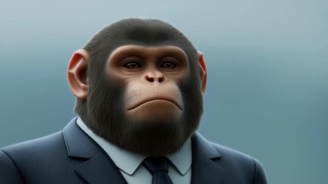 Animated chimpanzee in a business suit, conveying professionalism and corporate culture. Represents the intersection of nature and business in a unique way