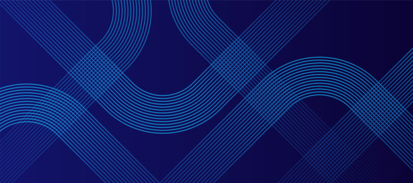 Abstract Geometric lines on blue background. Geometric stripe line art design. Modern shiny blue diagonal rounded lines pattern. Suit for presentation, banner, cover, web, flyer, poster, brochure