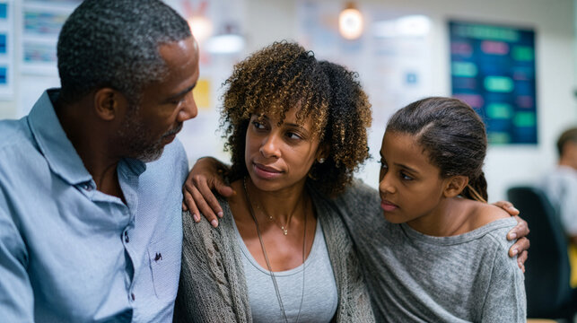 Black family sitting together healthcare consultation
