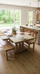 Fototapeta premium Elegant Modern Dining Area With Natural Light And Scenic Views