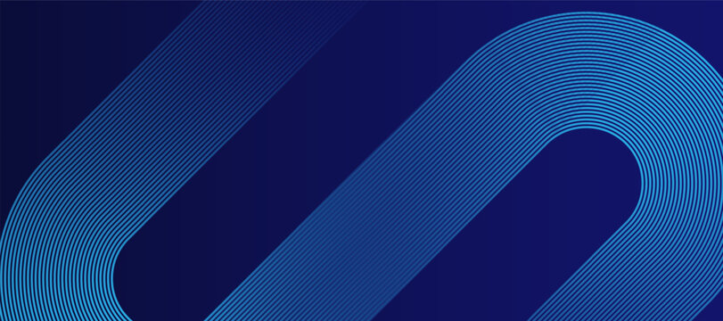 Blue abstract background with geometric lines. Modern  blue diagonal rounded lines pattern. Futuristic technology concept. Suit for poster, banner, brochure, corporate, website