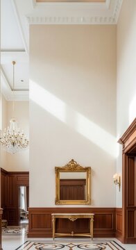 Elegant Grand Entrance Hall With Ornate Mirror And Chandelier