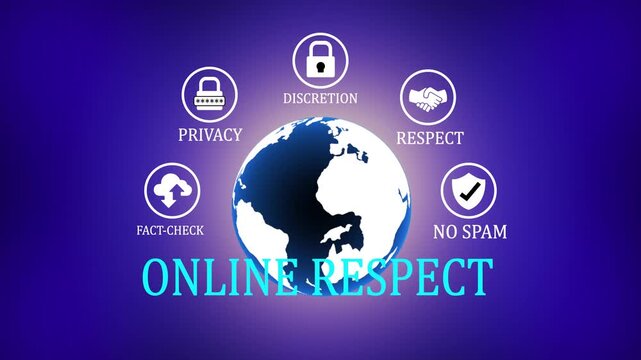 Online respect and digital ethics concept featuring a global earth globe surrounded by representing internet privacy.