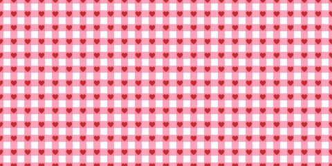 Naklejka premium Seamless red gingham pattern with a soft coquette cottagecore feel. Classic checkered background with hearts for fabric, wallpaper, wrapping paper, textiles, stationery, and surface prints.