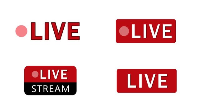 A bold and modern &ldquo;Live&rdquo; and &ldquo;Live Stream&rdquo; badge icon set featuring red and black color styles. Perfect for broadcasting platforms, social media content, video streaming thumbnails