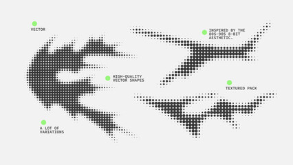 Fototapeta premium Geometric Shapes Set With Vector Bitmap Dithering Texture.