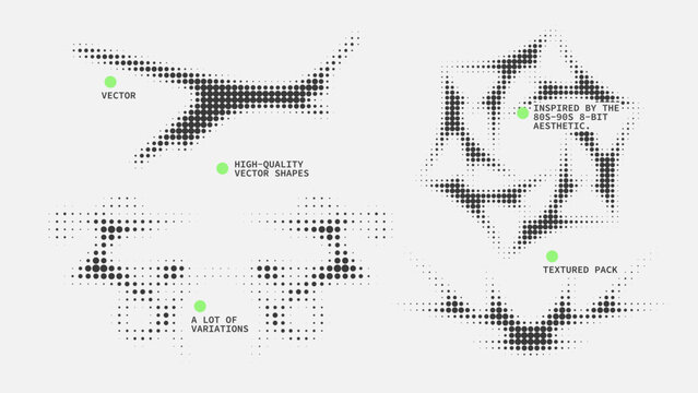 Geometric Shapes Set With Vector Bitmap Dithering Texture.