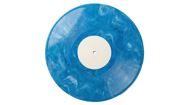 A marbled blue vinyl record mockup  on a transparent background