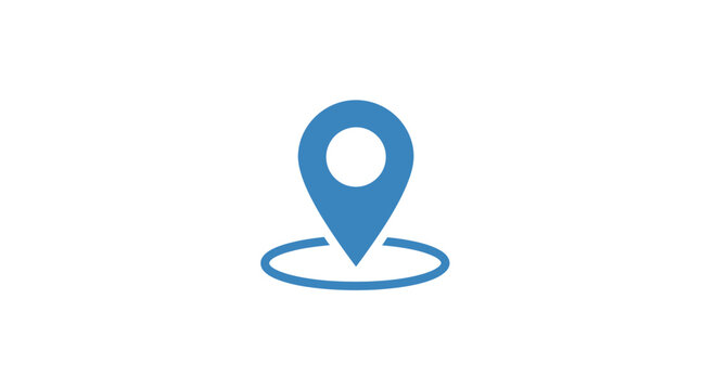 Blue location pin icon on white background, GPS navigation symbol, map marker concept.
