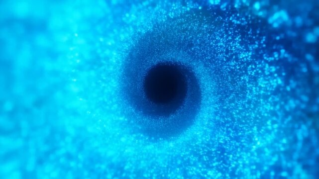 Abstract swirling blue vortex with sparkling particles. Represents the concept of infinity, depth, and digital transformation