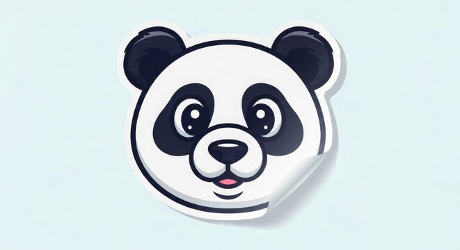 Cartoon panda face with black and white fur on light blue background