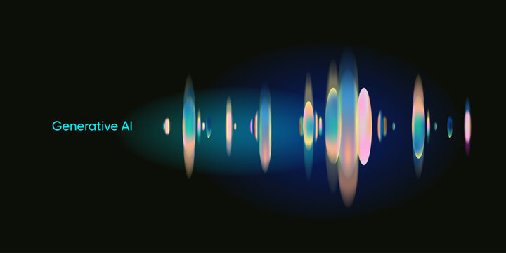 Illustration of abstract stream, AI brain concept. Artificial intelligence. Big data, technology, AI, data transfer, data flow, large language model, generative AI, LLM, NLP. NLG	