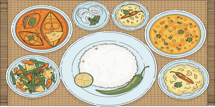 food item rice egg hilsha and cultural dish 