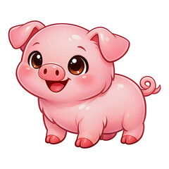 Fototapeta premium funny pig cartoon, Cute Baby Pig Cartoon with Smile Colorful Kids Illustration