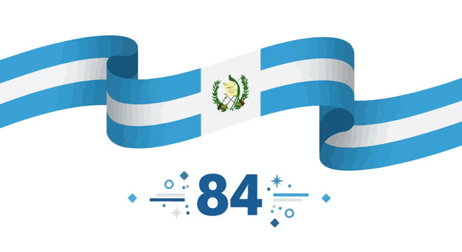 Guatemala Flag Waving Ribbon Banner with Number 84 and Stars