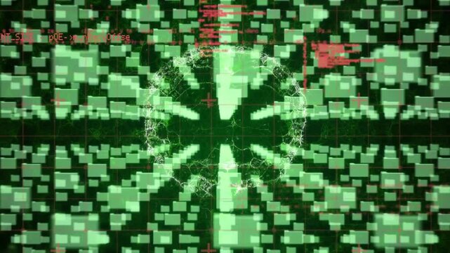 Animation of digital padlock and brain over data processing on black background