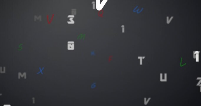 Animation of numbers and letters falling over grey background