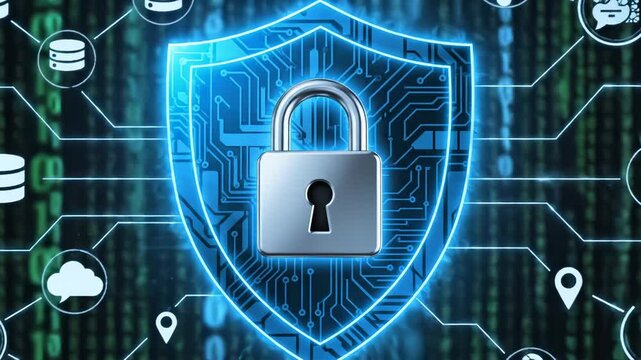 Digital security shield with binary code